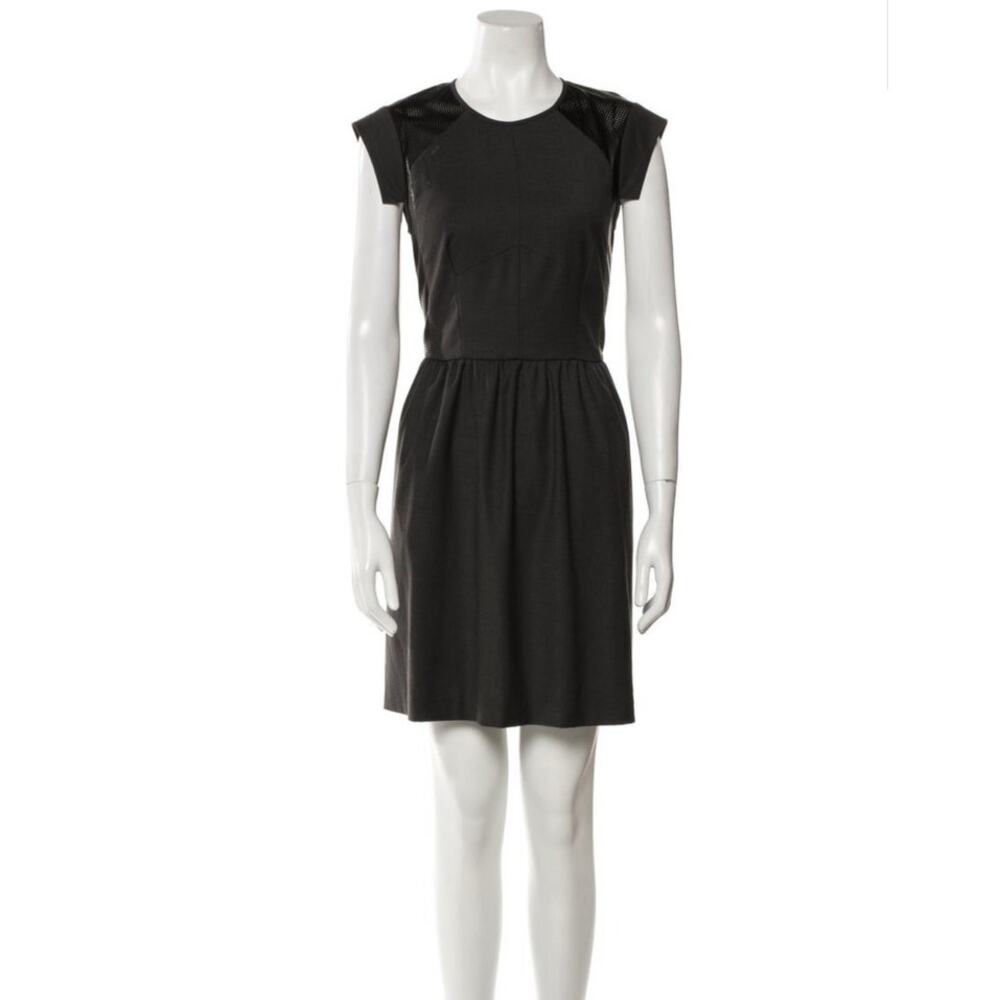 Rebecca Taylor Perforated Leather Cap Sleeve A-Line Mini Dress Womens Sz 4 Black